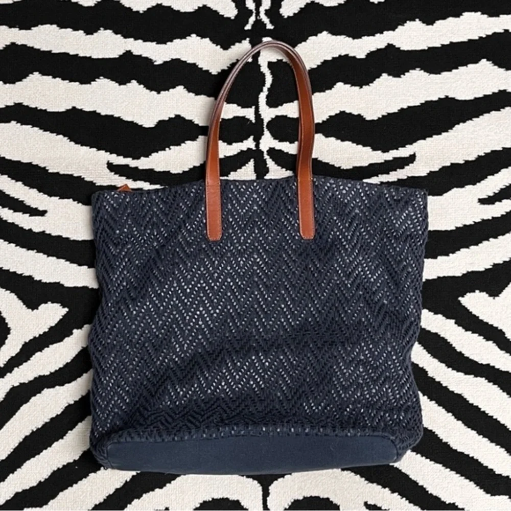 Anthropologie Jasper & Jeera Navy Woven Beadwork Tote